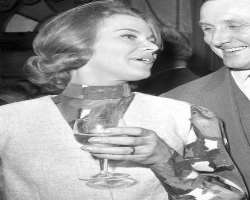 Honor Blackman consuming alcohol